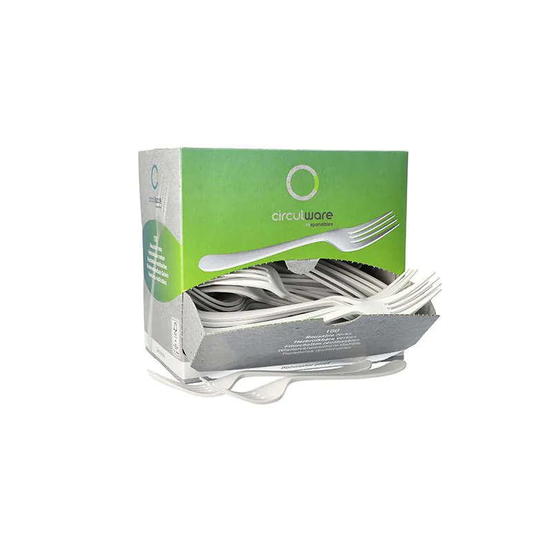 Gabeln (Mehrweg), Bio-PP 19 cm weiss, extra stabil, in Spenderbox - Bild 2