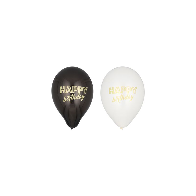 Luftballons Ø 25 cm schwarz/weiss "Happy Birthday" - Bild 1
