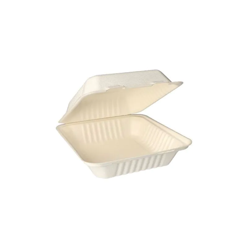 Menüboxen aus Zuckerrohr "pure" ungeteilt 20 x 22 cm weiss - Bild 1