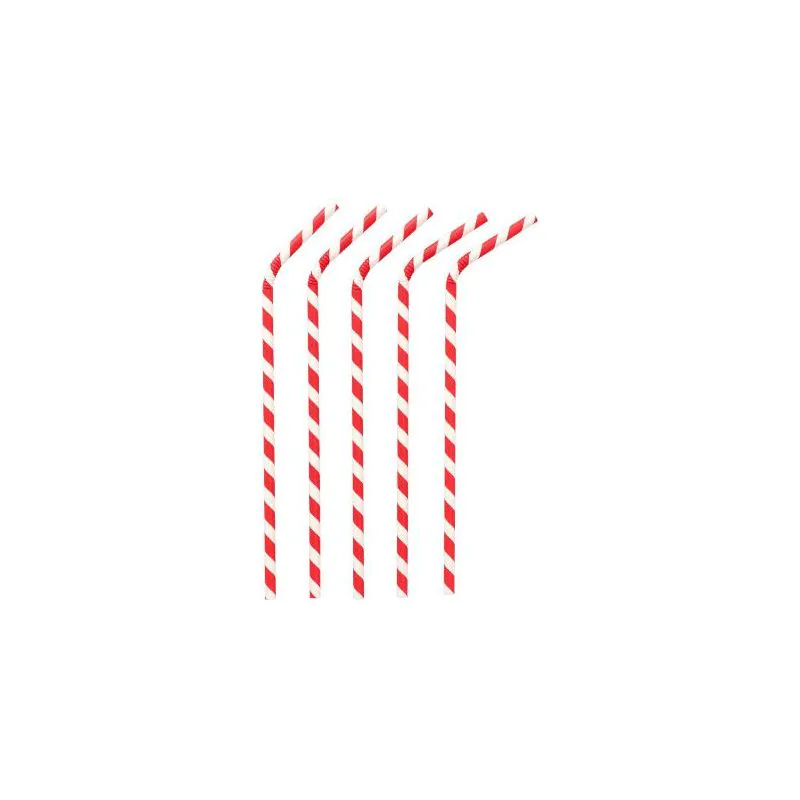 Papierstrohhalme Ø 6 mm · 22 cm rot/weiss "Stripes" flexibel - Bild 1
