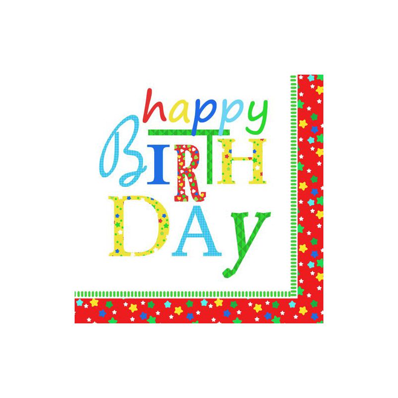 Servietten für Geburtstag, 3-lagig 1/4-Falz 33 x 33 cm "Happy Birthday" - Bild 1