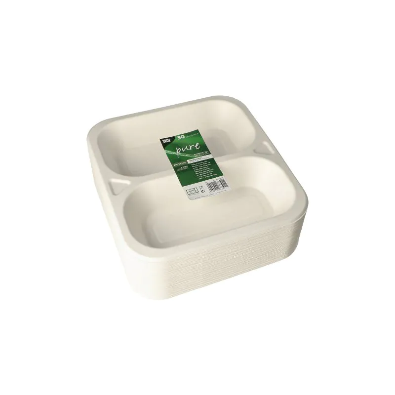 Siegelschalen aus Zuckerrohr 2-geteilt 4,2 x 24,5 x 26,5 cm weiss - Bild 2