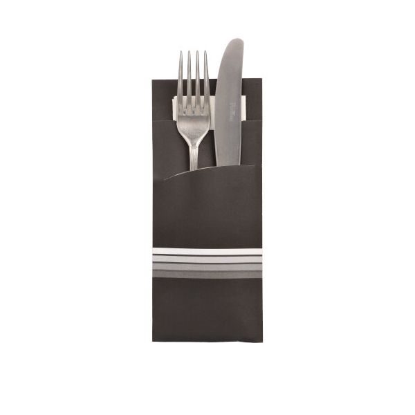 Bestecktaschen "Stripes" schwarz/weiss, 20 x 8,5 cm, inkl. weißer Serviette 33 x 33 cm 2-lag. - Bild 1