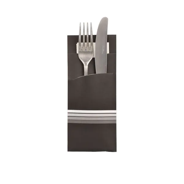 Bestecktaschen "Stripes" schwarz/weiss, 20 x 8,5 cm, inkl. weißer Serviette 33 x 33 cm 2-lag. - Bild 1