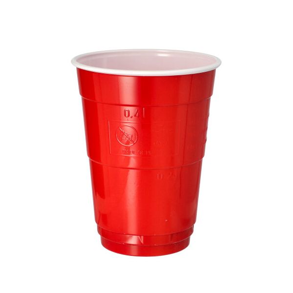 Bierbecher aus Plastik, PS 0,4 l Ø 9,5 cm · 12 cm rot/weiss - Bild 1 Bierbecher aus Plastik, PS 0,4 l Ø 9,5 cm · 12 cm rot/weiss - Bild 1