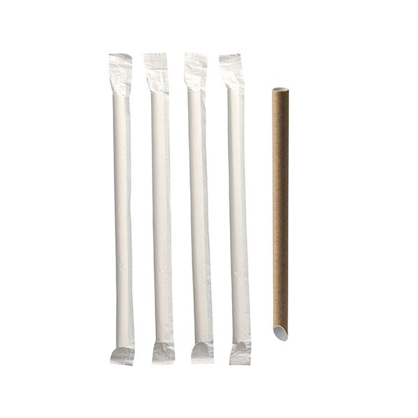Bubble Tea Papierstrohhalme "pure" Ø 12 mm · 20 cm braun einzeln gehüllt, einseitig spitz - Bild 1