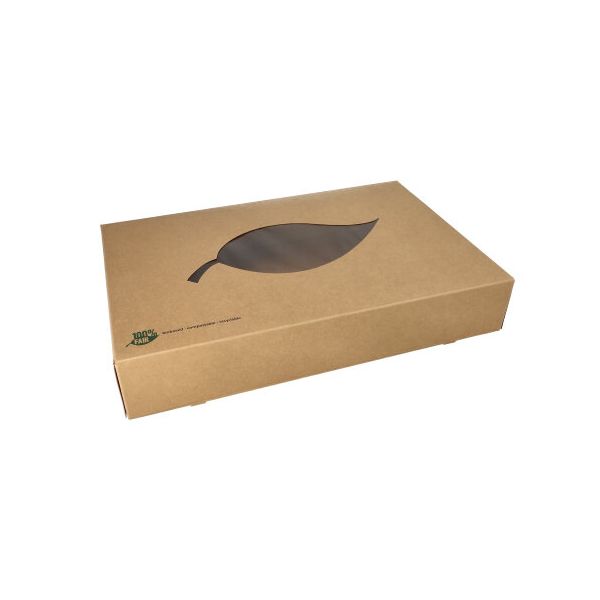 Catering-Kartons, Pappe "pure" 46,4 x 31,3 cm braun "100% Fair" mit Sichtfenster aus PLA - Bild 1 Catering-Kartons, Pappe "pure" 46,4 x 31,3 cm braun "100% Fair" mit Sichtfenster aus PLA - Bild 1