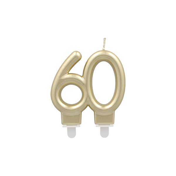 Jubiläumskerzen mit Halter 7 cm gold "60" - Bild 1