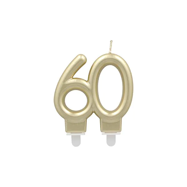 Jubiläumskerzen mit Halter 7 cm gold "60" - Bild 1