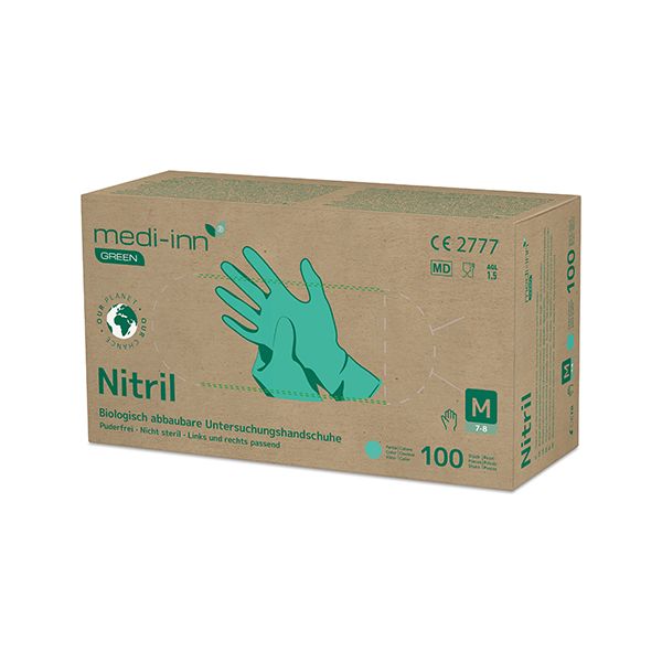 Nitril-Handschuhe, puderfrei grün Größe M, biologisch abbaubar - Bild 1