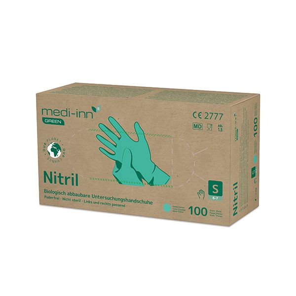 Nitril-Handschuhe, puderfrei grün Größe S, biologisch abbaubar - Bild 1