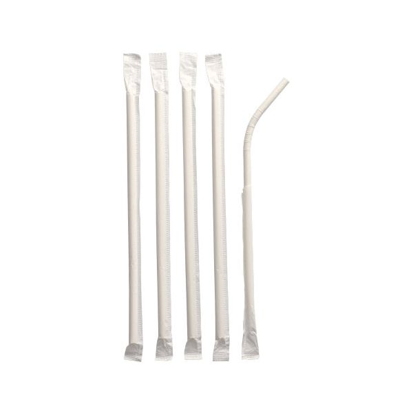 Papierstrohhalme, flexibel, "pure" Ø 6 mm · 20 cm weiss einzeln gehüllt - Bild 1