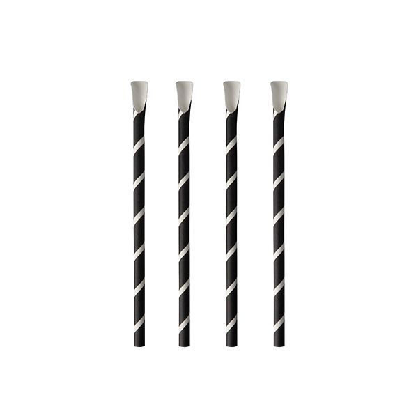 Papierstrohhalme mit Löffel "pure" Ø 8 mm · 20 cm schwarz/weiss "Stripes" - Bild 1