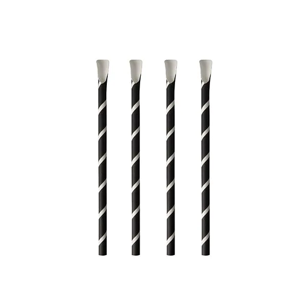 Papierstrohhalme mit Löffel "pure" Ø 8 mm · 20 cm schwarz/weiss "Stripes" - Bild 1