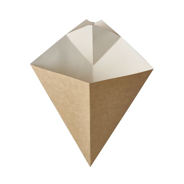 Pommes-Spitztüten mit Dip-Ecke, Pappe "pure", Füllinhalt 300 g, 27 x 21,5 cm braun/weiss  - Bild 1