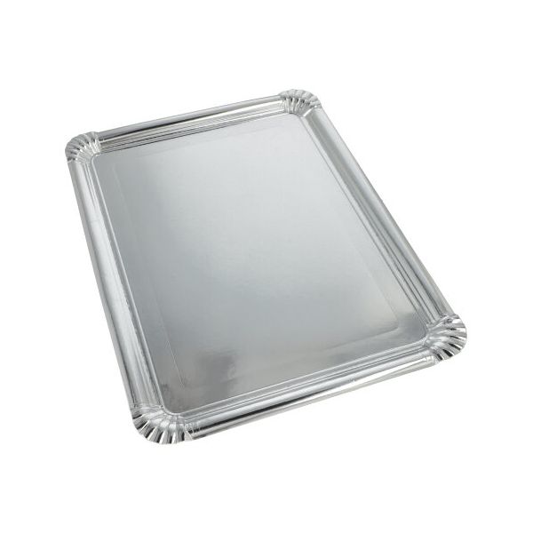 Servierplatten, Pappe, PET-beschichtet eckig 34 x 45,5 cm silber - Bild 1