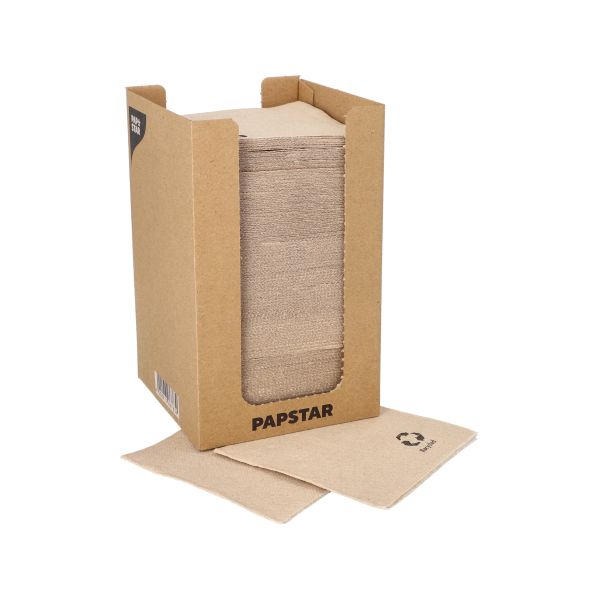 Servietten, 2-lagig, 1/4-Falz 20 x 20 cm, natur aus recyceltem Papier, "Point to point", in Spenderbox - Bild 1