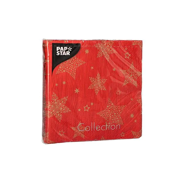 Servietten, 3-lagig 1/4-Falz 25 x 25 cm rot "Christmas Shine" - Bild 2