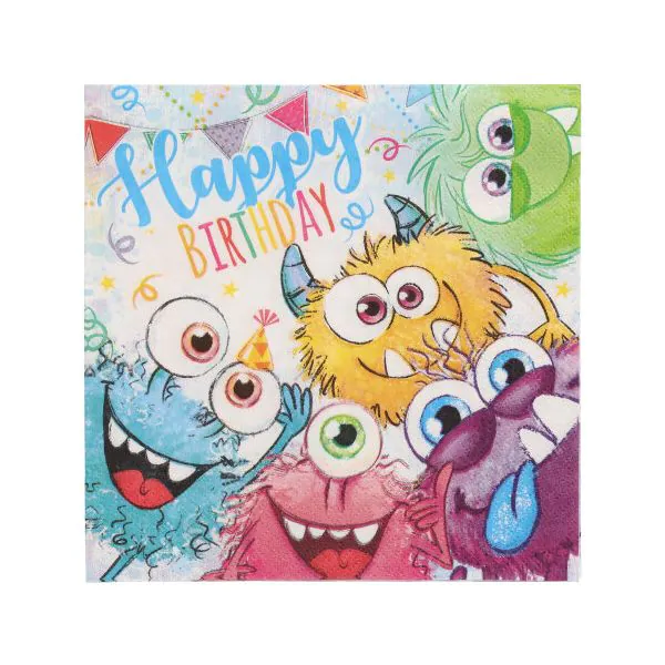 Servietten, 3-lagig 1/4-Falz 33 x 33 cm "Funny Monsters" - Bild 1