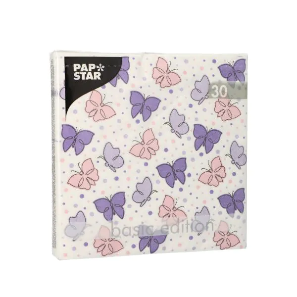 Servietten, 3-lagig 1/4-Falz 33 x 33 cm lila "Papillons" - Bild 2