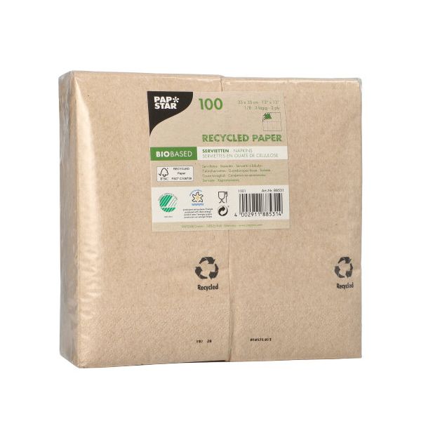 Servietten, 3-lagig 1/8-Falz 33 x 33 cm natur aus recyceltem Papier - Bild 3