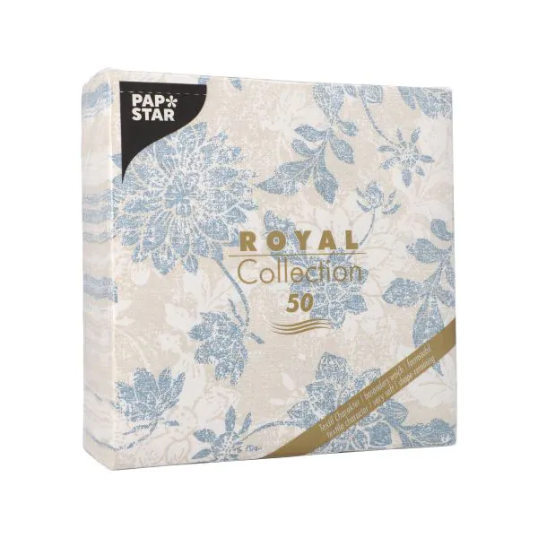 Servietten "ROYAL Collection" 1/4-Falz 40 x 40 cm arktikblau "Flowers" - Bild 3