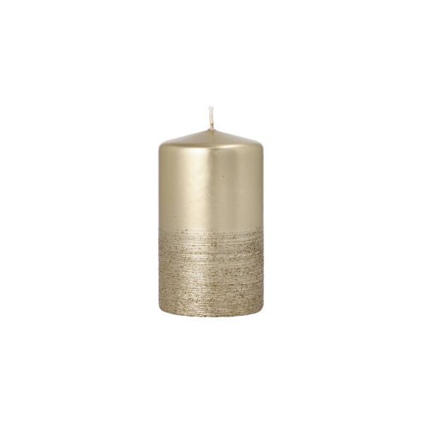 Stumpenkerze "Safe Candle" Ø 60 mm · 100 mm gold "Fia", einzeln cellophaniert - Bild 1