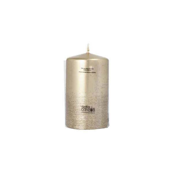 Stumpenkerze "Safe Candle" Ø 60 mm · 100 mm gold "Fia", einzeln cellophaniert - Bild 2