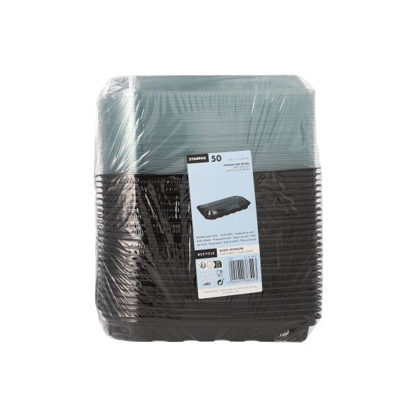 Sushi-Schalen rechteckig 21 x 11 cm x 4,3 cm schwarz mit transparentem Deckel - Bild 2