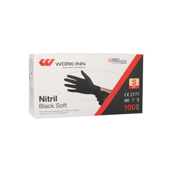 "WORK-INN" Nitril-Handschuhe, puderfrei "Black Soft" schwarz Größe S - Bild 1