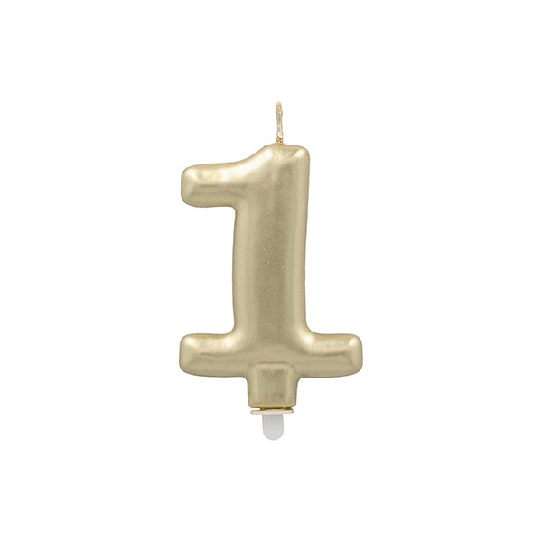 Zahlenkerze mit Halter 7 cm gold "1" - Bild 1