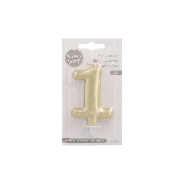 Zahlenkerze mit Halter 7 cm gold "1" - Bild 2
