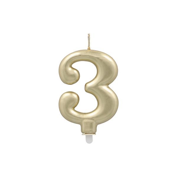 Zahlenkerze mit Halter 7 cm gold "3" - Bild 1