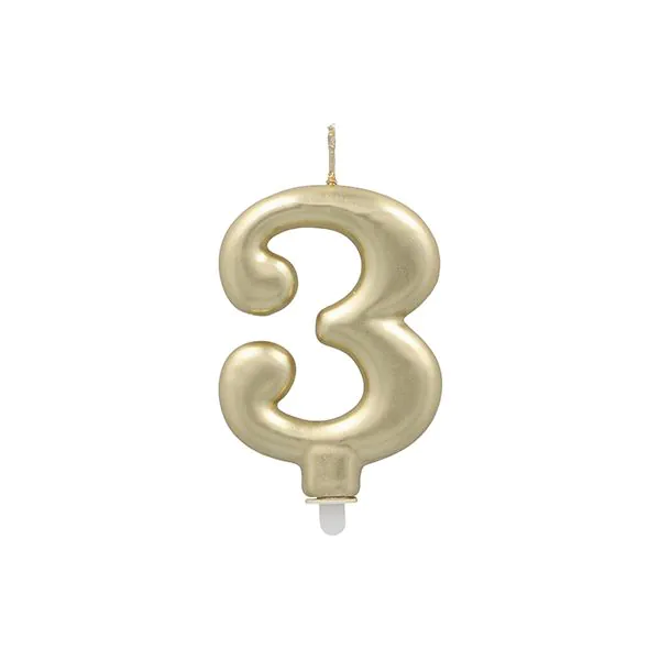 Zahlenkerze mit Halter 7 cm gold "3" - Bild 1