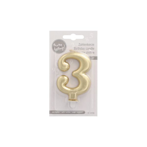 Zahlenkerze mit Halter 7 cm gold "3" - Bild 2