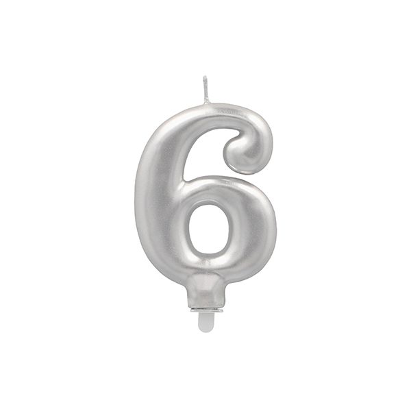 Zahlenkerze mit Halter 7 cm silber "6" - Bild 1