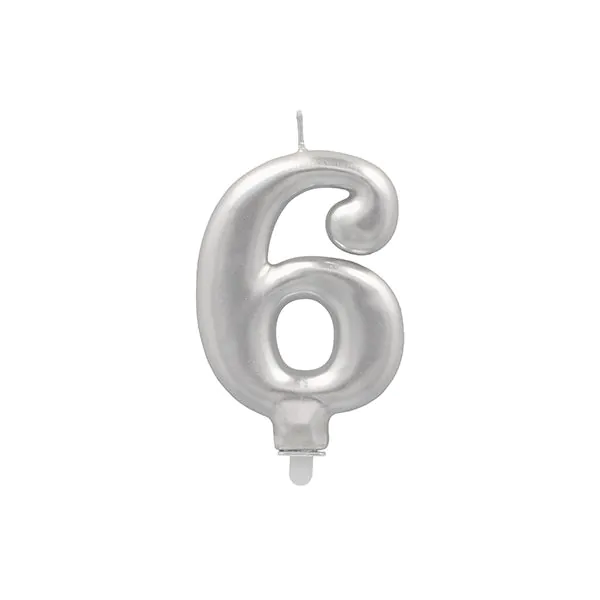 Zahlenkerze mit Halter 7 cm silber "6" - Bild 1