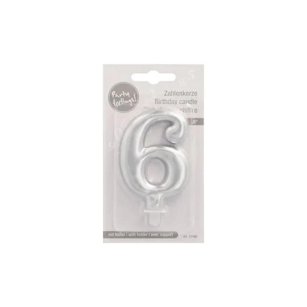 Zahlenkerze mit Halter 7 cm silber "6" - Bild 2