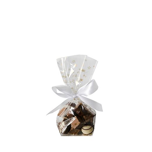 Zakjes, PP 16 cm x 9,5 cm x 4 cm helder "gouden sterren" 1
