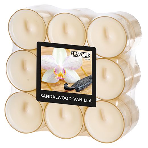 Geurende theelichtjes, geurtheelichten "Flavour" Ø 38 mm · 24 mm ivoor - geur sandelhout & vanille 1