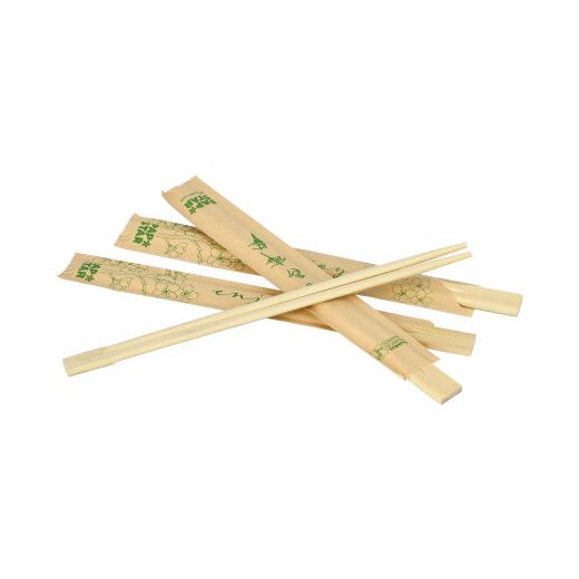 Eetstokjes chopsticks van bamboe 21 cm in hoesje, per paar verpakt 1