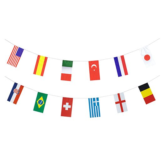 Vlaggenslinger, vlaggenlijn, papier 10 m "32 Nations" brandvertragend, wimpelketting 1