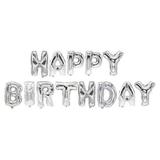 Folie ballonnen set zilver "Happy Birthday" 1