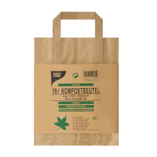 Compostzakken met handvat van papier 10 l 28 cm x 22 cm x 14 cm bruin "bedrukt" 1