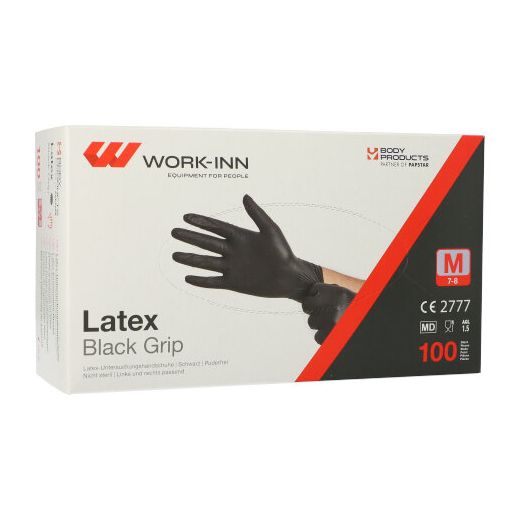 Latex handschoenen M ongepoederd "Black Grip" zwart, extra greep 1