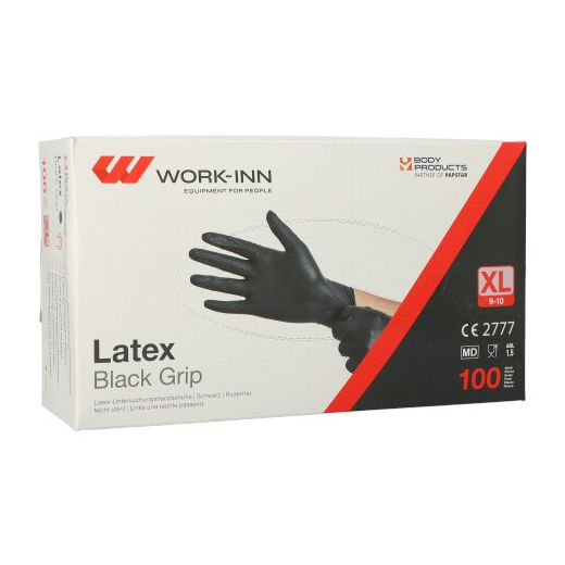 Latex handschoenen XL ongepoederd "Black Grip" zwart, extra greep 1