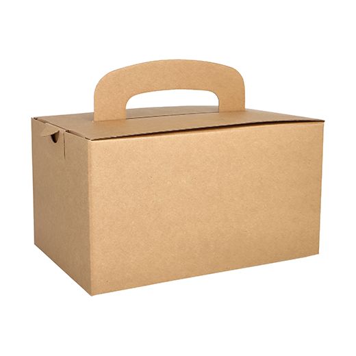 Lunch boxen, karton "pure" hoekig 12,5 cm x 15,5 cm x 22,5 cm bruin met handvaten 1