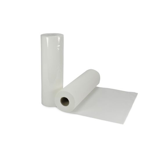 Ligbankpapier L 50 m - B 39 cm, wit, papierrol voor het afdekken van behandeltafel, onderzoektafel, massagetafel, individueel verpakt, met scheurperforatie 1