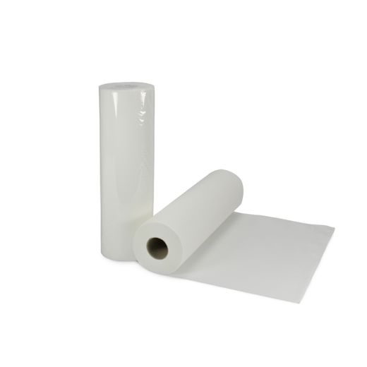 Ligbankpapier L 50 m - B 55 cm, wit, papierrol voor het afdekken van behandeltafel, onderzoektafel, massagetafel, individueel verpakt, met scheurperforatie 1