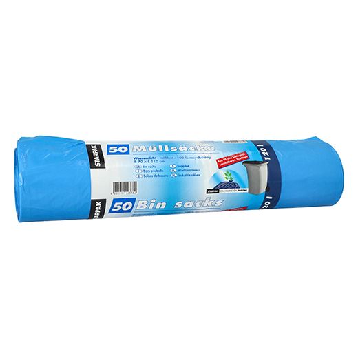 Industriezakken, HDPE 120 l 110 cm x 70 cm blauw met biologisch afbreekbare toevoegingen 1